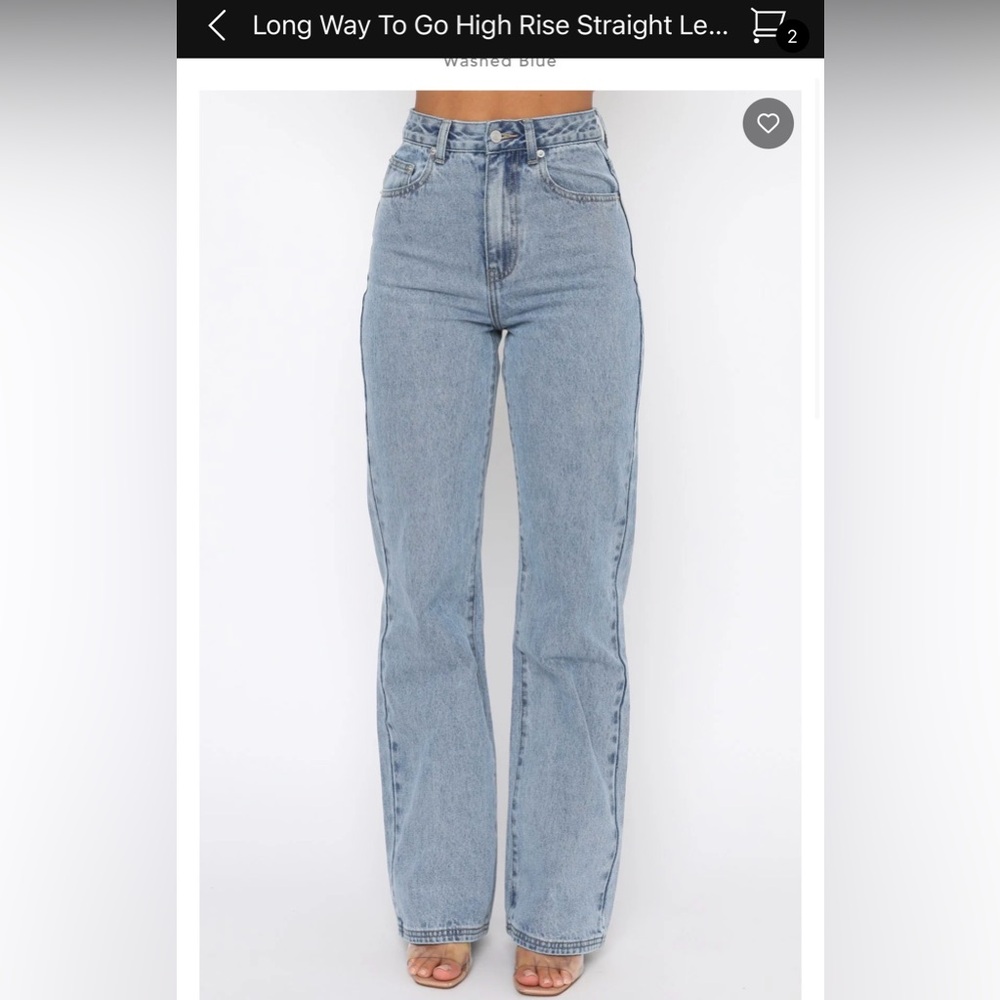 White Fox Boutique Long Way To Go High Rise Straight Leg Jeans Washed Blue